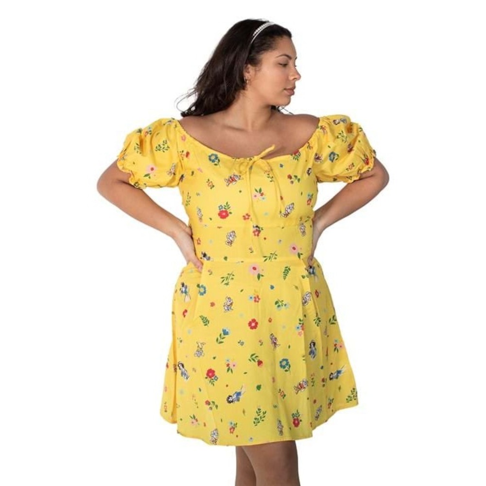 Cakeworthy Women Disney Snow White Dress‎ 3XL Yellow Floral Puff Sleeve Mini